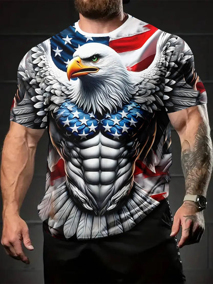 2025 Fashion Eagle Muscle Men's T-Shirts O-Neck Casual Tops Short Sleeve 3D Animal Printing Street T Shirt 6XL Men's Clothing