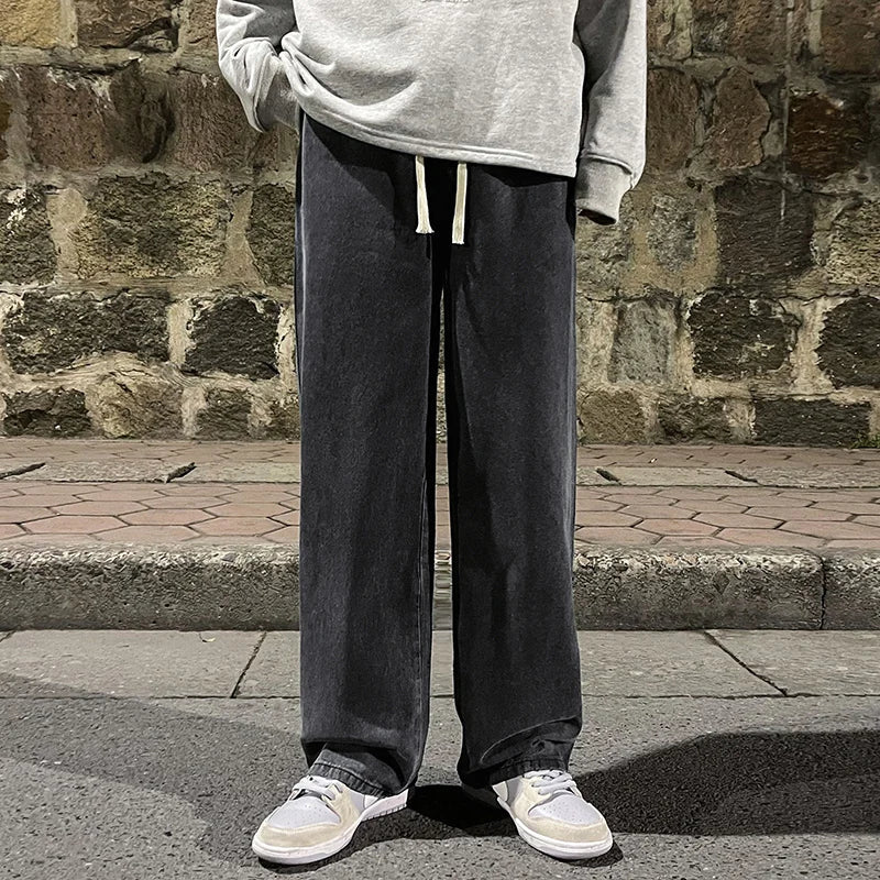 2026  Men's Jeans Korean Version Student Casual Pants High Street Straight Loose Wide Leg Jeans Black Grey  Blue Baggy Jeans