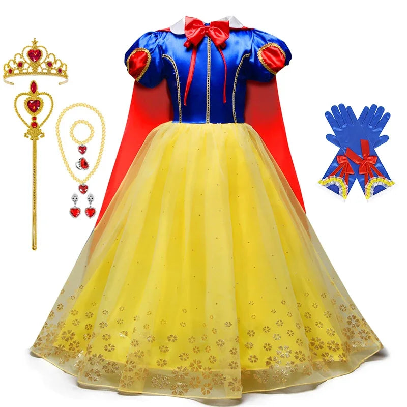 2025 Girls Disney Princess Dress Snow White With Cape Kids Cosplay Halloween Birthday Costumes Children Party Dress 10Y Clothes