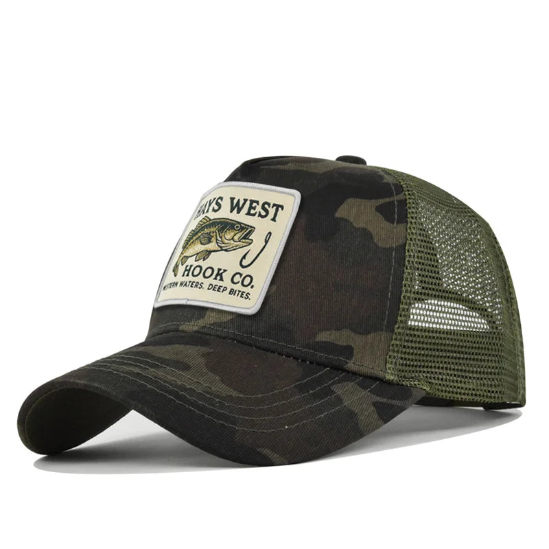 High Quality Fishing Embroidery Baseball Cap for Men Women Outdoor Fishing Snapback Mesh Hat Breathable Sunshade Dad Trucker Hat