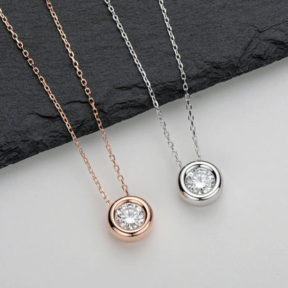 6.5mm Round Bezel Moissanite Pendant Necklace For Women 925 Sterling Silver Clavicle Chain Necklaces Jewelry Collare Mujer