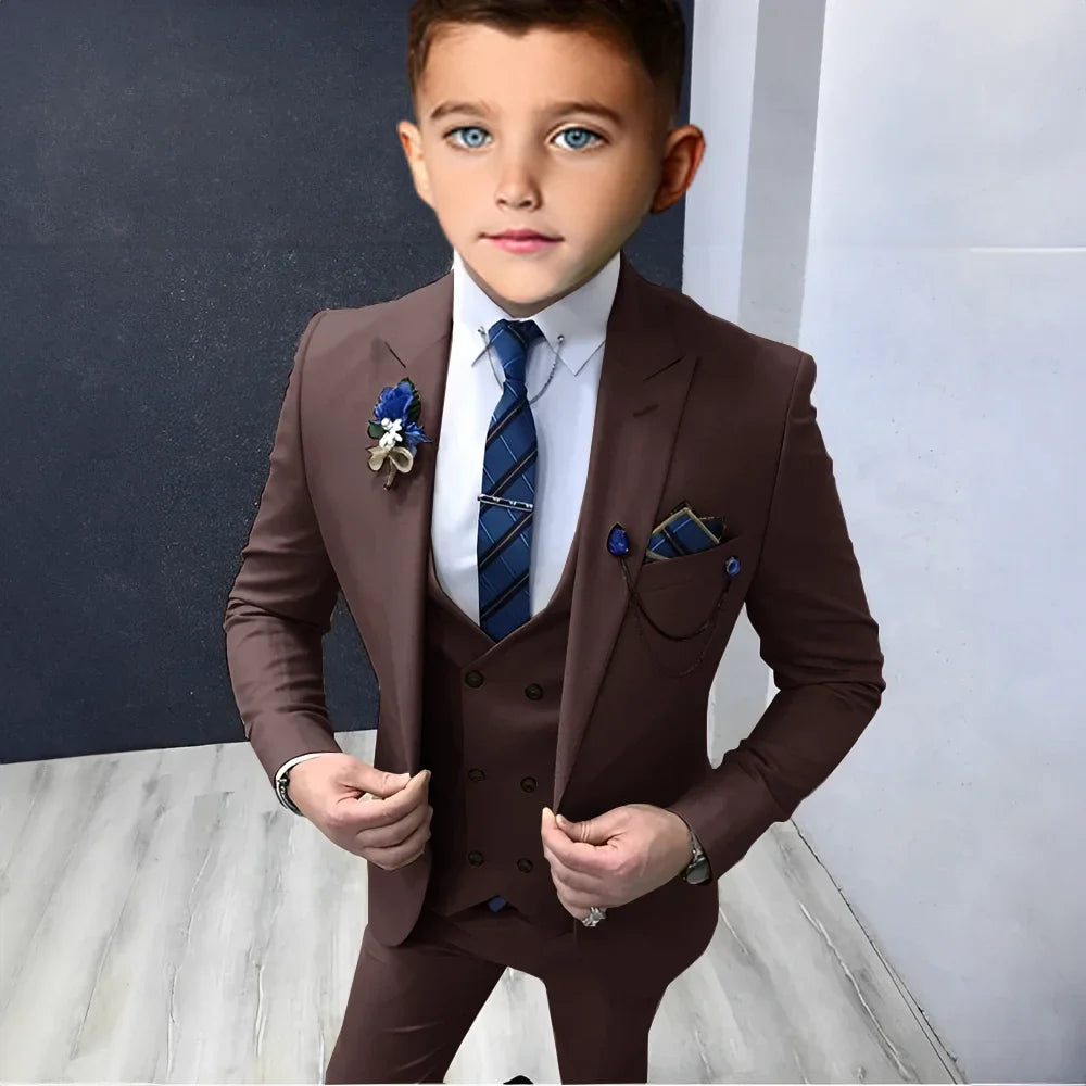 Formal Peak Lapel Suit Set 3 Pieces For Kids Perfirmance Outfit Host Costumes,Handsome Elegant Boys Slim Fit Suits Party Tuxedo