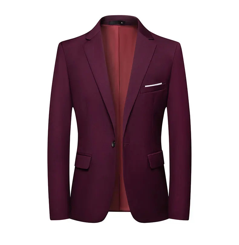 Men's Slim Fit Solid Color Business Suit Korean Style Single Breasted Spring Autumn Fashion High-End Polyester Trend Coat