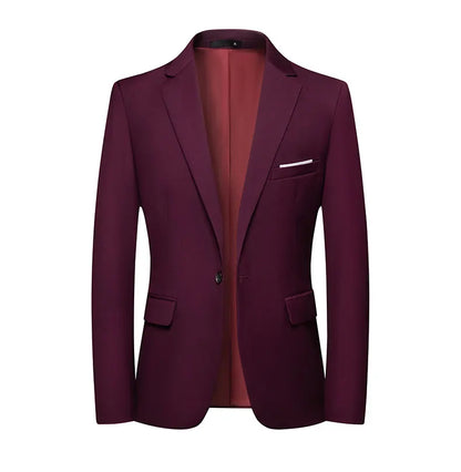 Men's Slim Fit Solid Color Business Suit Korean Style Single Breasted Spring Autumn Fashion High-End Polyester Trend Coat