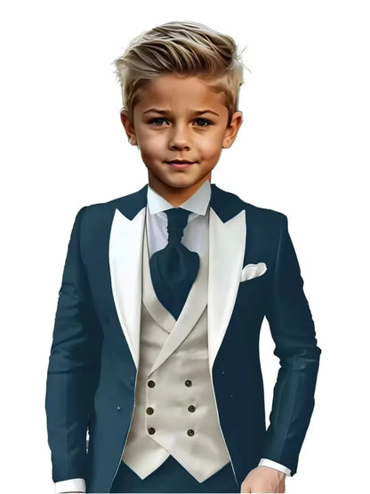 Handsome Kids Suit Set 3 Pieces Banquet Party Wear High Quality Boys Peak Lapel Suit Wedding Ring Bearer Outfit Plus Size Tuxed