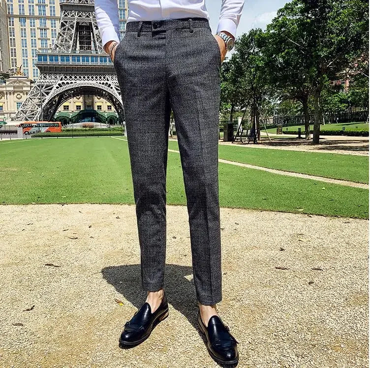 Coffee Brown Men Striped Plaid 3-Piece, Dark Blue Wedding Party Slim Fit Blazers Jacket and Vest with Pants, Asian Size M-5XL