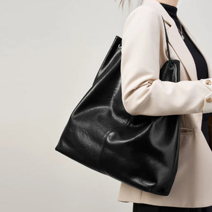 Luxury Genuine Leather Handbags Large Slouchy Hobo Shoulder Bags For Women Cowhide Shopping Tote Business Work Purses