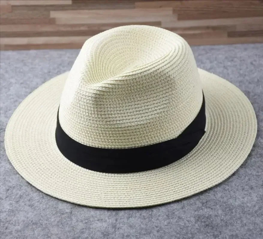 Unisex Panama Straw Hat Wide Brim Summer Beach Sun Protection Fedora Style - Sizes 55-57/58-60/61-64cm (Large/Plus)"