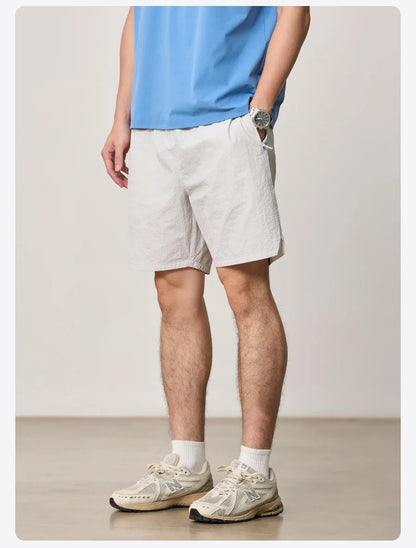2026 Summer New Lightweight 100gsm Fabric Shorts Men Drawstring Elastic Waist Oversize Casual Outdoor Beach Shorts