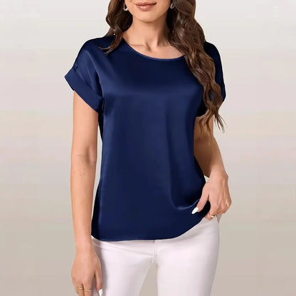 2025 Women's Clothing Summer New Simple Style Round Neck Solid Color Light Sensation Short Sleeve Loose T-shirt