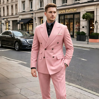 Double Breasted Wedding Tuxedo For Guest Slim Fit Men Suits 2 Pieces Formal Blazer Pants Set For Prom Party Banquet Ceremony