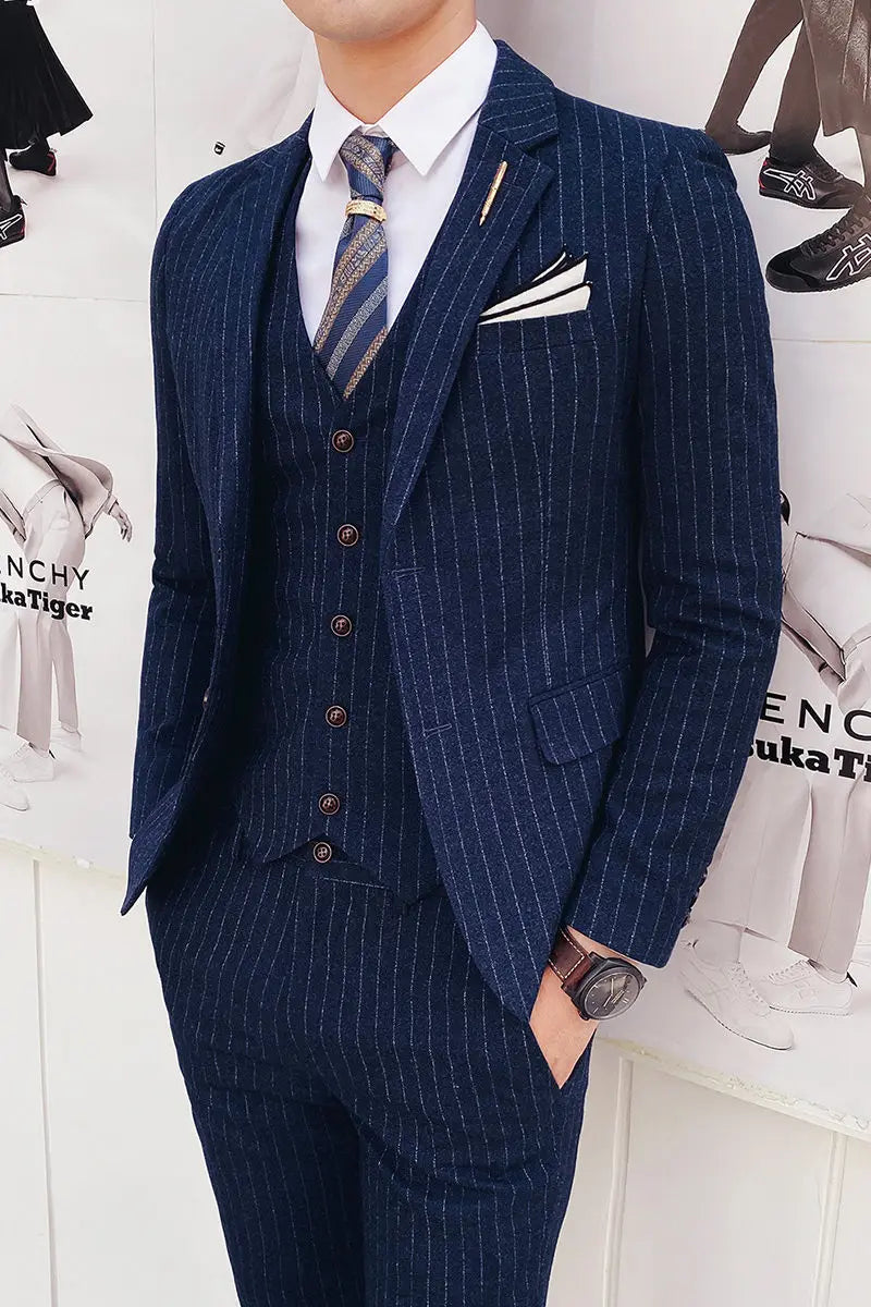(Blazer+Vest+Pants) 2024 New Striped  Wedding Suits  for Men Three Piece Business Casual Party Multi-Occasion Slim Dress