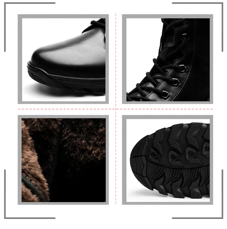SURGUT High Top Style Snow Boots Men Warm Men Lace Up Tactical Boots Brand Fashion Winter Ankle Boots Leather Outdoor Footwear