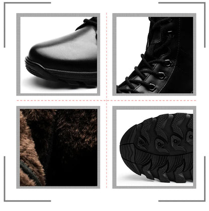SURGUT High Top Style Snow Boots Men Warm Men Lace Up Tactical Boots Brand Fashion Winter Ankle Boots Leather Outdoor Footwear