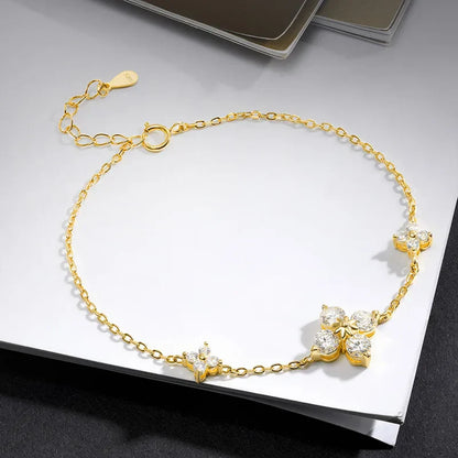 Clover GRA Certified 1.2cttw Moissanite Diamond Link Bracelet for Women 925 Silver Plated 18k Gold Hand Chain Bracelets
