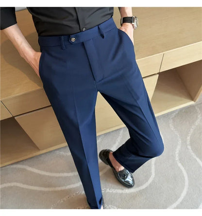 2024 New Men's Slim Fit Tapered Dress Pants Apricot Pearlescent Texture Business Casual Suit Trousers Spring Clothes
