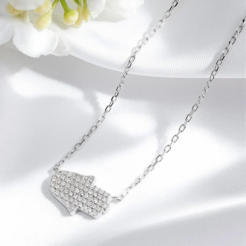 18k Plated Certified Moissanite Necklaces for Women Hand Shape Full Diamond Pendant Dainty Jewelry Pure S925 Silver