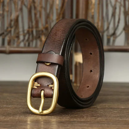 2.8CM Ladies Pure Cowhide High Quality Genuine Leather Belts for Women Brass Buckle Jeans Cowboy Waist Belt Luxury Designer