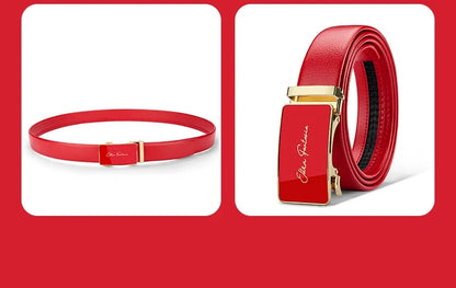 Men belt red leather belt automatic buckle adjustable belt in Europe and the United States personality trend pants belt