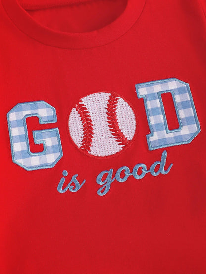 Infant Boys' Casual Round Neck Short Sleeve Set with Baseball Pattern Embroidery And Letters Toddler Boy's Comfortable Clothing