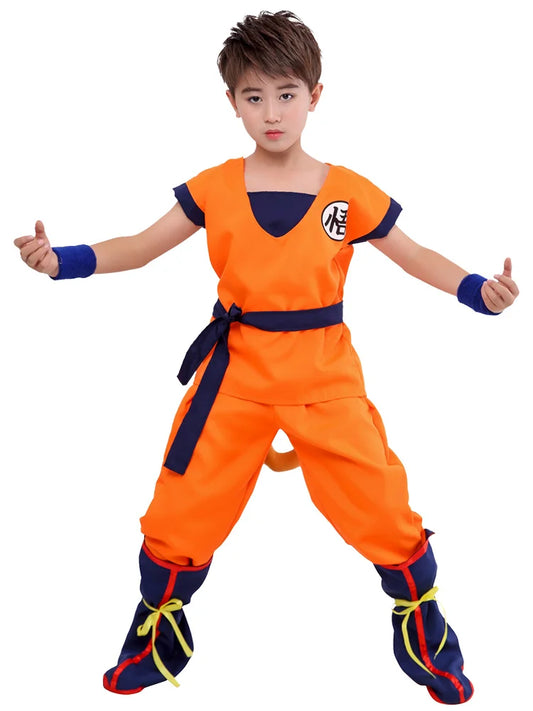 Adult Children's Anime Holiday set Son Goku Carnival Halloween Party anime Cosplay costume Top/pants/belt/tail/wrist/wig costume