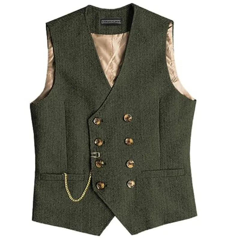 Men Suit Gray Vintage Double Breasted Blend Waistcoat For Wedding Groomsmen Banquet Men Coat