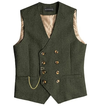 Men Suit Gray Vintage Double Breasted Blend Waistcoat For Wedding Groomsmen Banquet Men Coat