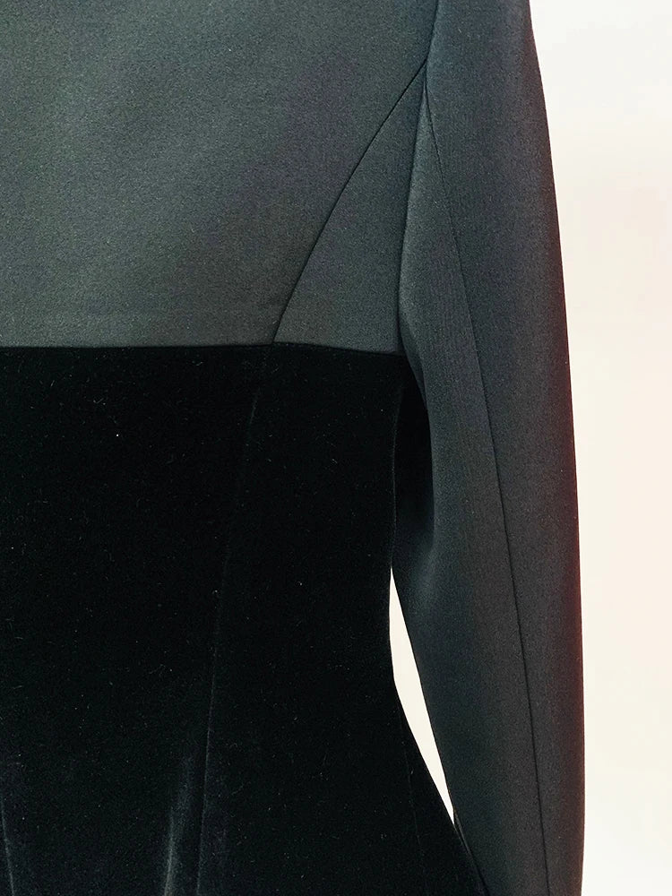 HIGH STREET Newest 2026 Designer Jacket Women's Slim Fitting Patchwork Velvet Blazer