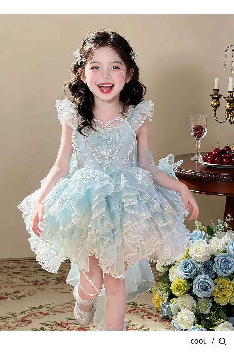 Baby Girls Sweet Sleeveless Lolita Princess Dress New 2026 Summer Childrens Elegant Lace Trim Tulle Bow Train Performance Gown