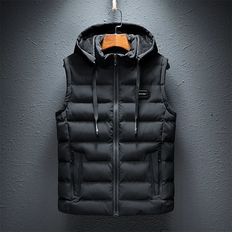 New Hooded Casual Vest Jacket for Men Autumn Winter Warm Sleeveless Jacket Fashion Comfortabel Zipper Waistcoat Plus Size M-6XL