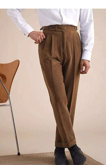 Men Dress Pant Fall Straight Tube Casual Pant Social Trousers Office Double Pleated High Waisted Trousers Men Formal Pant