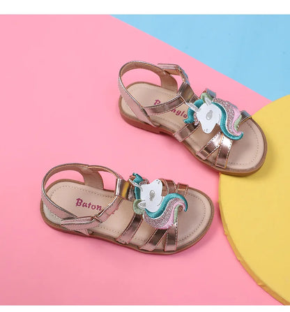 Unicorn Cartoon Girls Sandals High Quality Kids Open-toed Sandals For Girl 2025 Summer Children Beach Swim Shoes Size 25-32