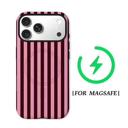 CaseLumi Matte Bumper for Magsafe Case for IPhone 17 16 15 Plus Pro Max Shockproof Hard PC Pink Burgundy Vertical Stripes Cover