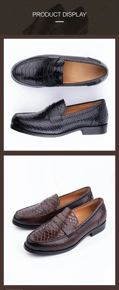 Premium Men's Snake Print Penny Loafers Handcrafted Genuine Leather Slip-On Driving Shoes Business Casual & Formal Footwear