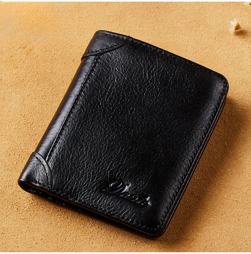 Portefeuille en cuir véritable pour hommes, deux sacs pliants, porte-cartes RFID, portefeuille pour hommes, portefeuilles de luxe de haute qualité, carrés