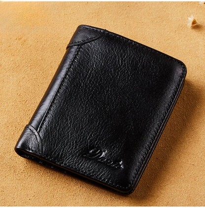 Portefeuille en cuir véritable pour hommes, deux sacs pliants, porte-cartes RFID, portefeuille pour hommes, portefeuilles de luxe de haute qualité, carrés