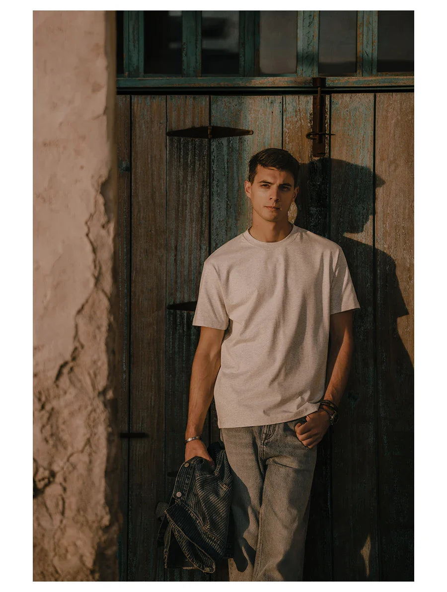 2026 Summer New Oversize 310gsm 100% Cotton T-shirts Men Quality Breathable Solid Color Comfortable Tops