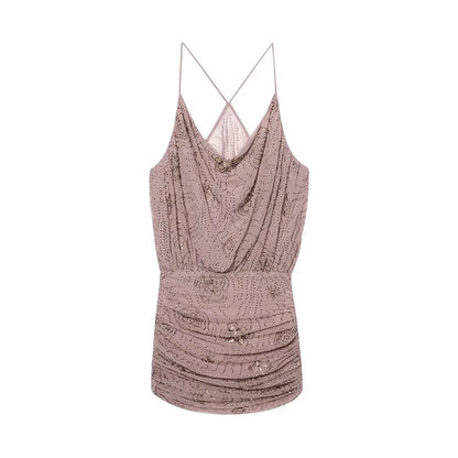 Sequin Tulle Mini Dress Women Ruched Slip Short Dresses for Woman Luxury Party Women's Dress Sexy Backless Dress Women
