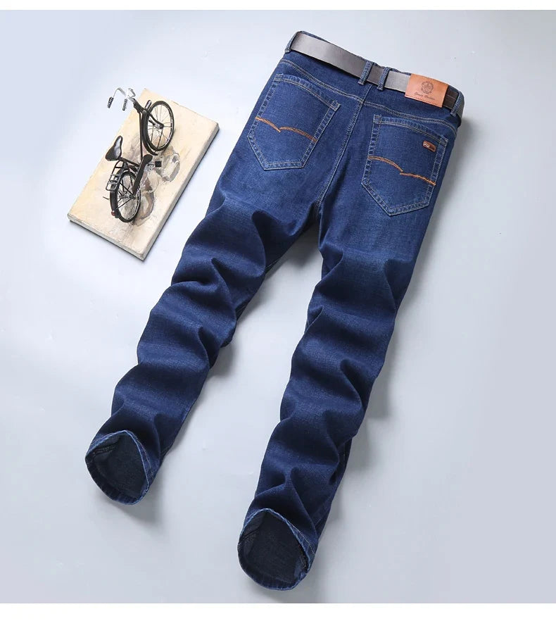 Brand 2026 New Men's Slim Elastic Jeans Fashion Business Classic Style  Denim Pants Trousers Male