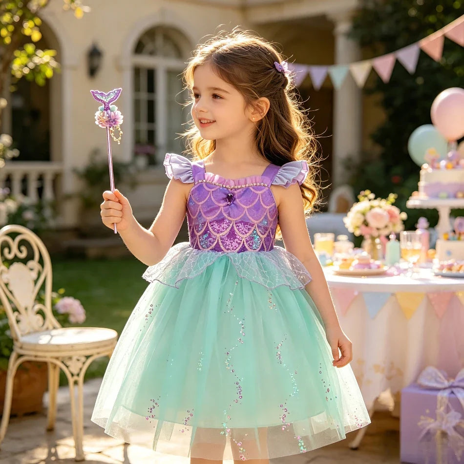 2026 Summer Dresses Baby Girl Carnival Mermaid Princess Dress Kids' Sets and Outfits Kids Clothes Girls Birthday Party Costume