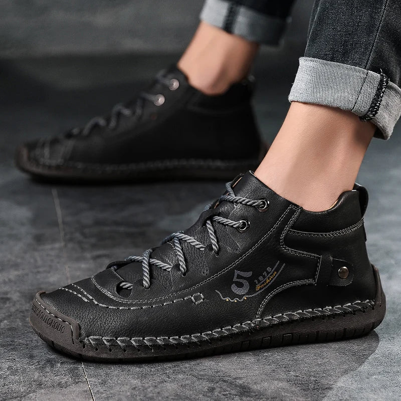 New Large-Sized 100% Cowhide Men's Boots Fashionable Casual Thick-Soled Breathable Men's Leather Shoes Outdoor Sports Chelsea