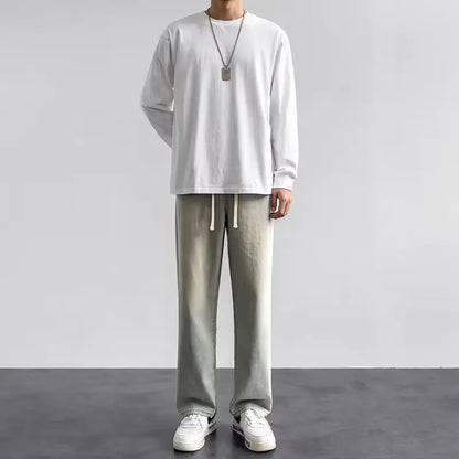 New 2024 Hot Selling Korean Men's Casual Long Denim Classic Men's Straight Leg High Street Denim Wide Leg Pants