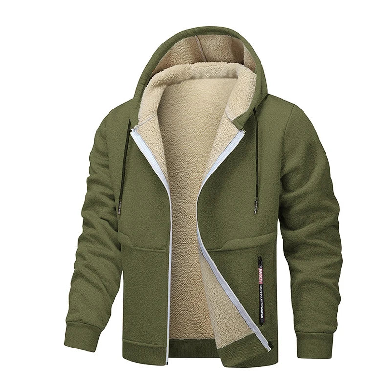 Casual Hoodies for Men Heavyweight Fleece Sweatshirt Thick Sherpa Lined Hooded Zipper Jacket Thick Streetwear Coats