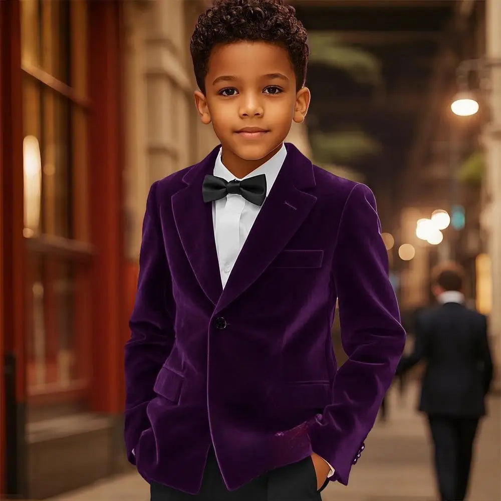 Autumn Velvet Boys Suits 2 Pieces Jacket Pants Piano Performance Outfit Elegant Notched Lapel Kids Suit Set 2-20T