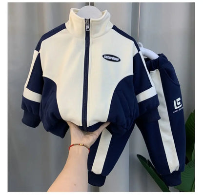 Children's Cotton Clothing Set Spring Autumn New Boys Girls Thick Casual Zipper Jackets and Pants 2-piece Set Korean Sportswear