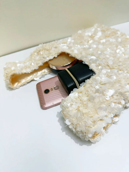 Elegant White Sequin Clutch Evening Bag for Women Mini Hobo Handbag Bridal Party Prom Dress Accessory Female Wedding Purse