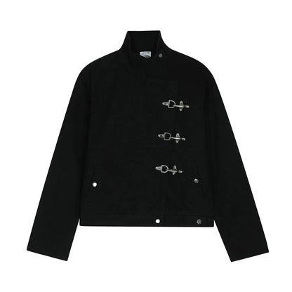 Harajuku Retro Black Gothic High Street Airplane Buckle Jacket for Men and Women Korean Fashion Y2k American Retro Casual Jacket