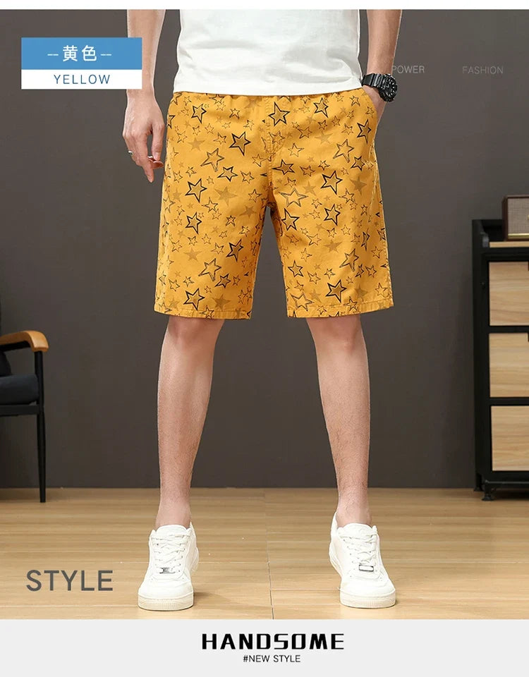 Streetwear Star Print Shorts Men Hawaii Beach Casual Shorts Outdoor Cotton Sports Elastic Waist 6XL Oversized Baggy Half Pants