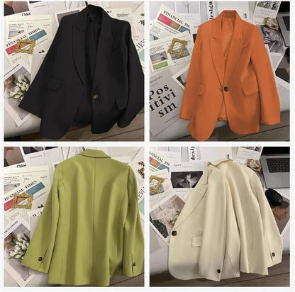Elegant Office Lady Blazers Women Outerwears 2025Fashion Long Sleeve Single Button Blazer New Autumn Casual Female Coats Jackets