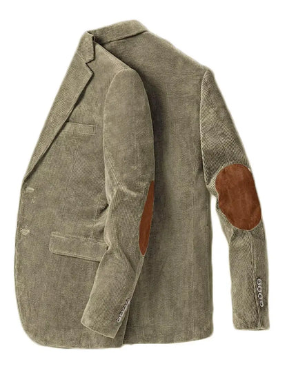 Men's Corduroy Blazer Business Casual Jacket with Elbow Patch Spring Fall Sport Coats Fashion Casual Single Breasted Men Jacket